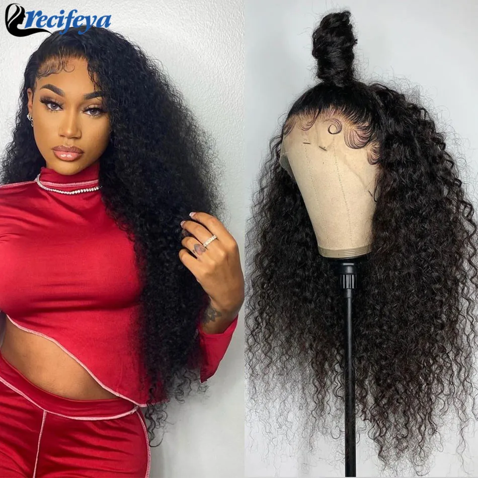 Mongolian Kinky Curly Lace Front Human Hair Wigs 30 Inch Kinky Curly Lace Closure Wig Remy Deep Curly Lace Front Wig Transparent