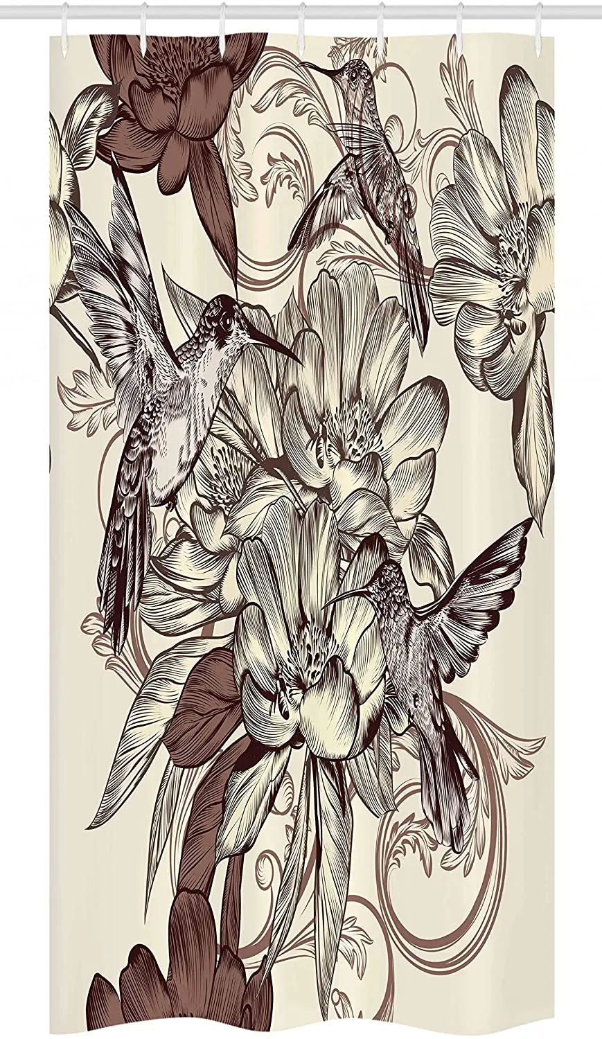 Занавеска для душа с птицами и цветами в классическом стиле