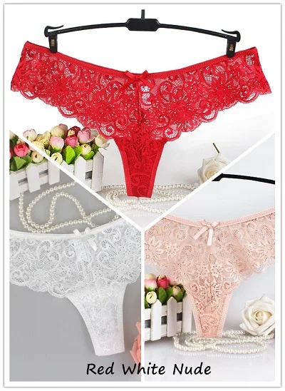white red nude Новое поступление, 3 шт, сексуальные кружевные женские стринги и стринги, трусики с низкой посадкой, прозрачные хлопковые трусы для женщин, трусы, нижнее белье - Цвет: white red nude