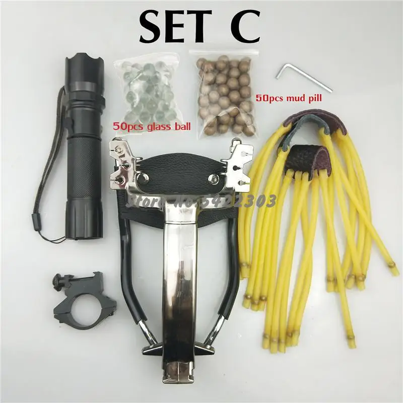 

Powerful Hunting Slingshot With Rubber Band Tubing PU Leather Catapult Professional Tactical Plastic Pocket Sling Shot Ball