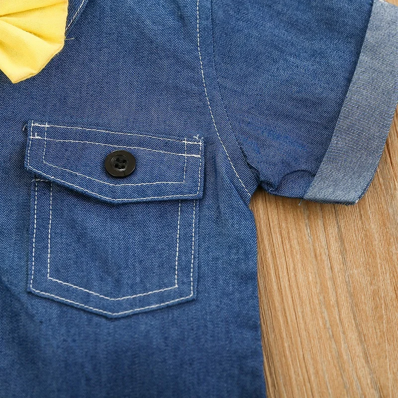 Джинсовый комбинезон для новорожденных мальчиков 0-24 мес. с коротким рукавом и