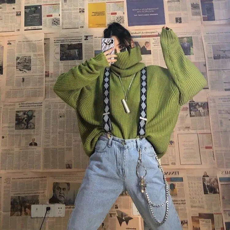 Женский корейский Harajuku одежда для женщин свободный сплошной студенческий свитер уличная Женская свитера Kawaii Ulzzang пуловер Джемпер