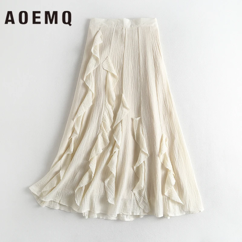 AOEMQ/модные юбки с подкладкой из хлопка; однотонные драпированные юбки принцессы в стиле феи, рыбий хвост; юбки трапециевидной формы с высокой талией