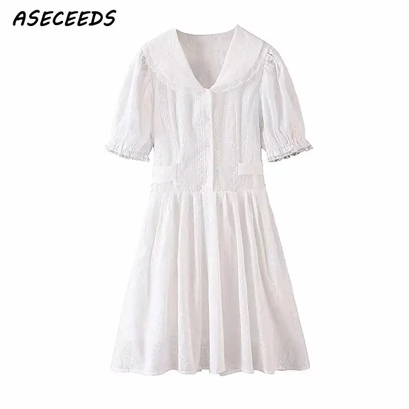 Женское винтажное кружевное платье элегантное белое мини с коротким рукавом и v