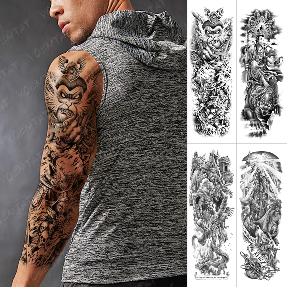 

Large Arm Sleeve Tattoo Monkey King Waterproof Temporary Tatto Sticker Monkey God Of War Body Art Full Fake Tatoo Women Men