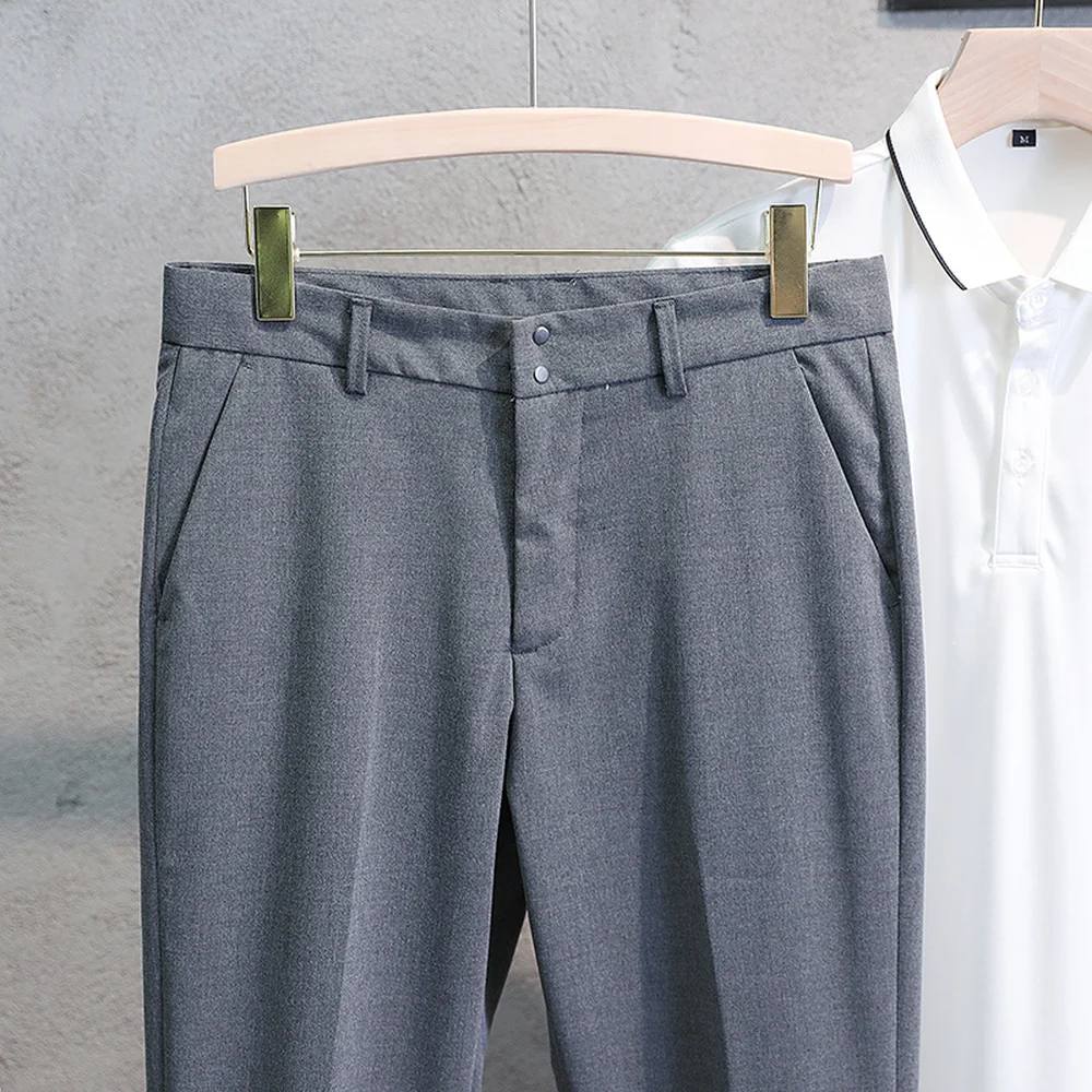 

British Style Men Thin Casual Pant Summer Plaid Business Dress Solid Color Slim Office Social Streetwear Trousers Pantalon Homme