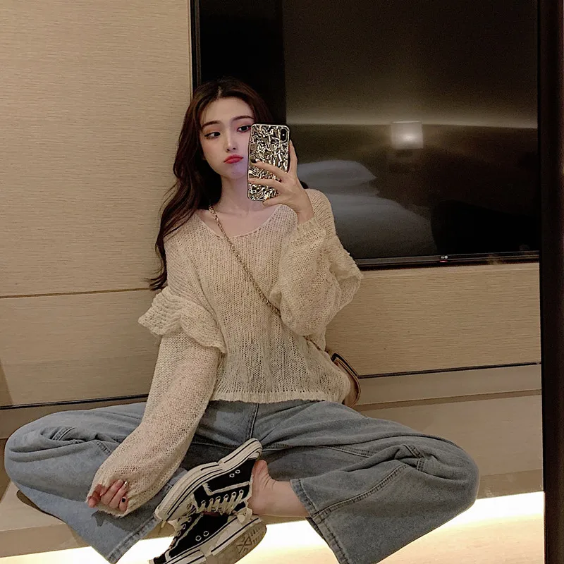 Missoov/брендовые свободные модные пуловеры с длинными рукавами и оборками вязаный