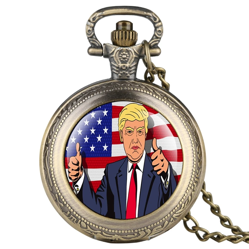 

Donald Trump President Theme Necklace Quartz Pocket Watch Pendant Chain Clock Collectibles Make America Great Gift for Men Women