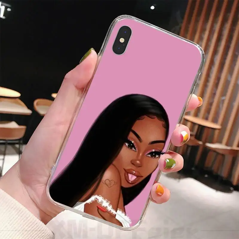 

Melanin Poppin Cartoon Phone Case Transparent Phone Case For Iphone 11 12 Pro Max Xr X 7 8 PLUS Xs SE 2020 Cover