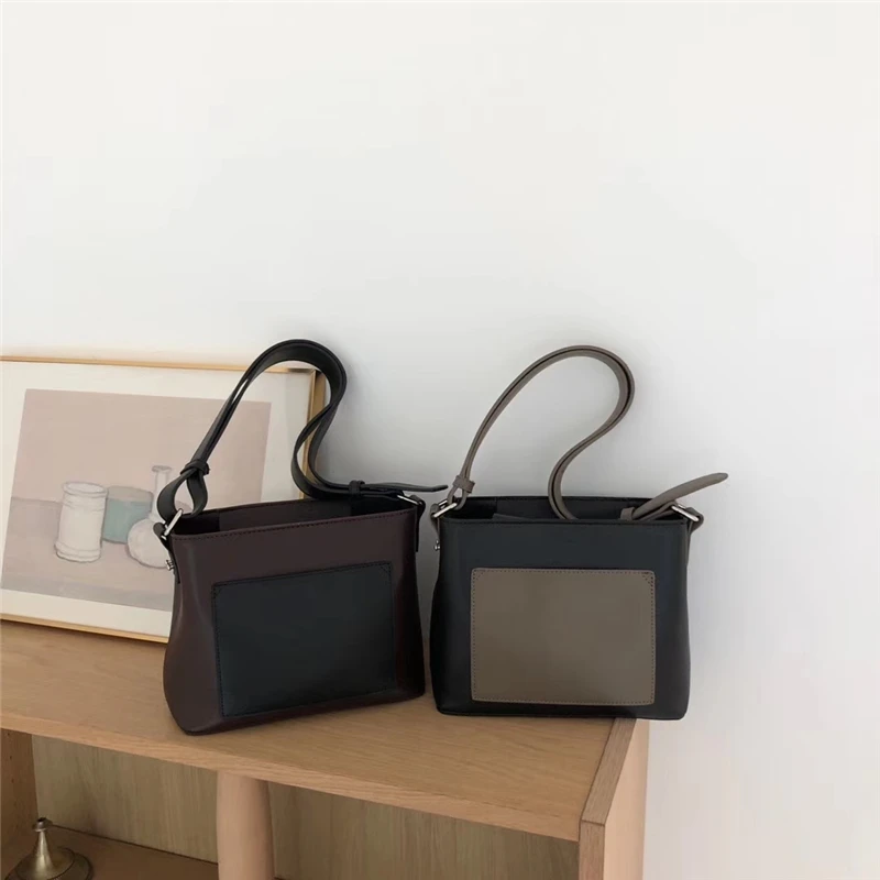 

Hot Sale New Women PU Leather Handbags Fashion Designer Black Bucket Vintage Shoulder Bags Messenger Crossbody Bag High Quality