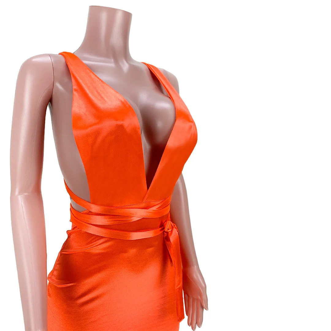 

Women Dress Clothing Nightclub Uniforms Sexy Reflective Fabric V-neck Pleated Backless Dresses