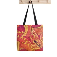 2021 shopper coiled dragon tote bag painted women harajuku shopper handbag girl shoulder shopping bag lady canvas bag