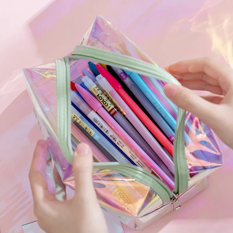Чехол для карандашей большой емкости голографический прозрачный | Канцтовары