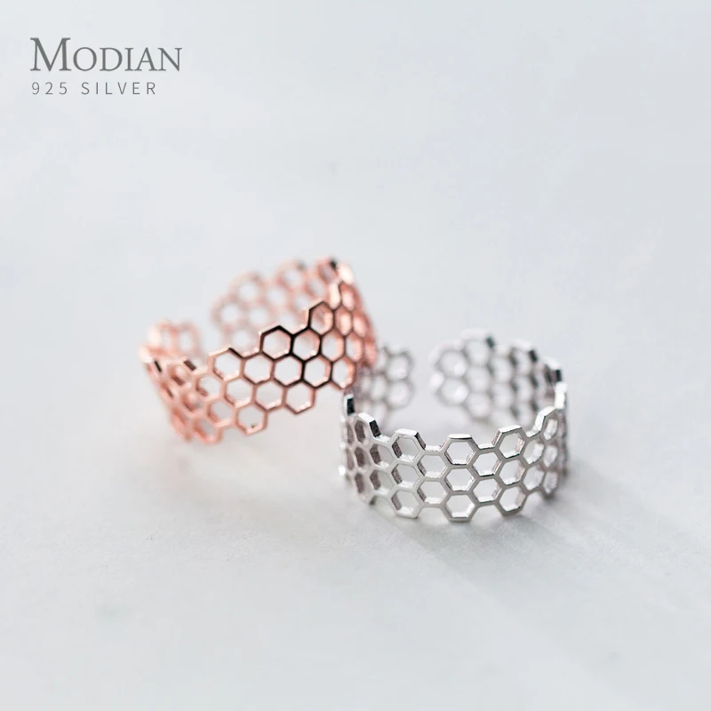 

Modian Geometric Honeycomb Open Adjustable Finger Ring for Women Fashion 925 Sterling Silver Rose Gold Color Ring Fine Jewelry