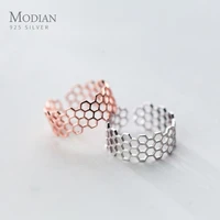 modian geometric honeycomb open adjustable finger ring for women fashion 925 sterling silver rose gold color ring fine jewelry