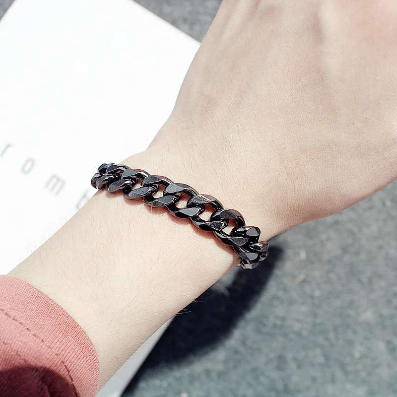 Мужской браслет из нержавеющей стали черный с кубинским панцирным плетением