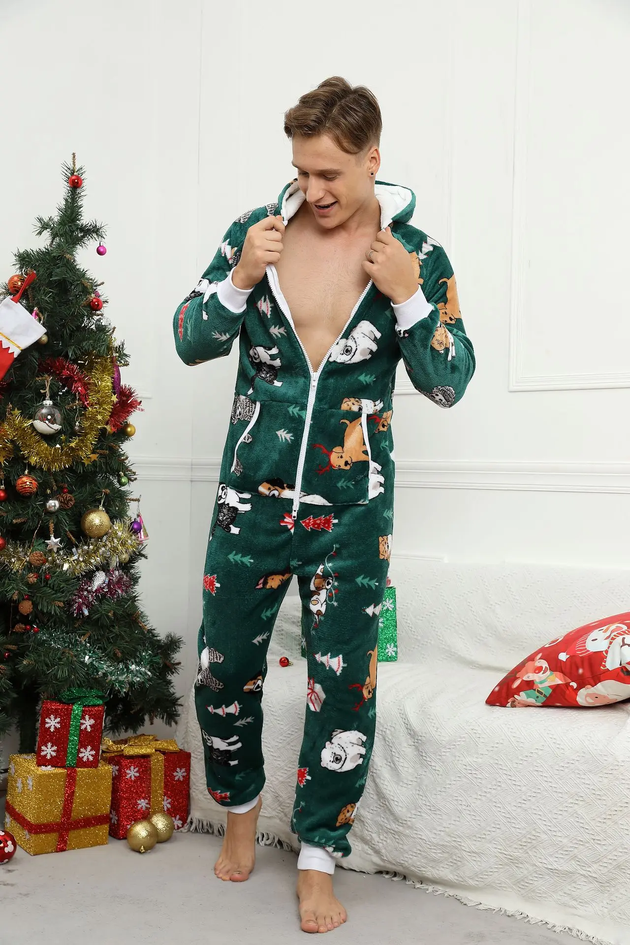 Зимняя Рождественская Фланелевая Пижама-комбинезон, Мужская теплая мягкая одежда для сна, комбинезон с длинным рукавом от AliExpress RU&CIS NEW