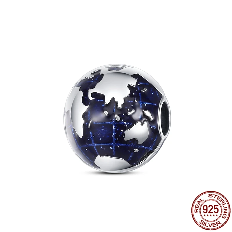 

2021 New 100%925 Sterling Silver Globe Positioning Button Charm&Bead Fit Original Pandora Bracelet&Bangle Making Fashion Jewelry