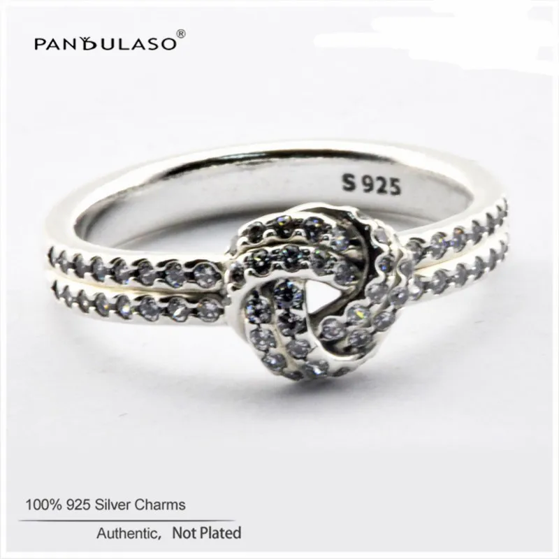 Сверкающее кольцо с любовным узлом Аутентичные бриллиантовые серебряные