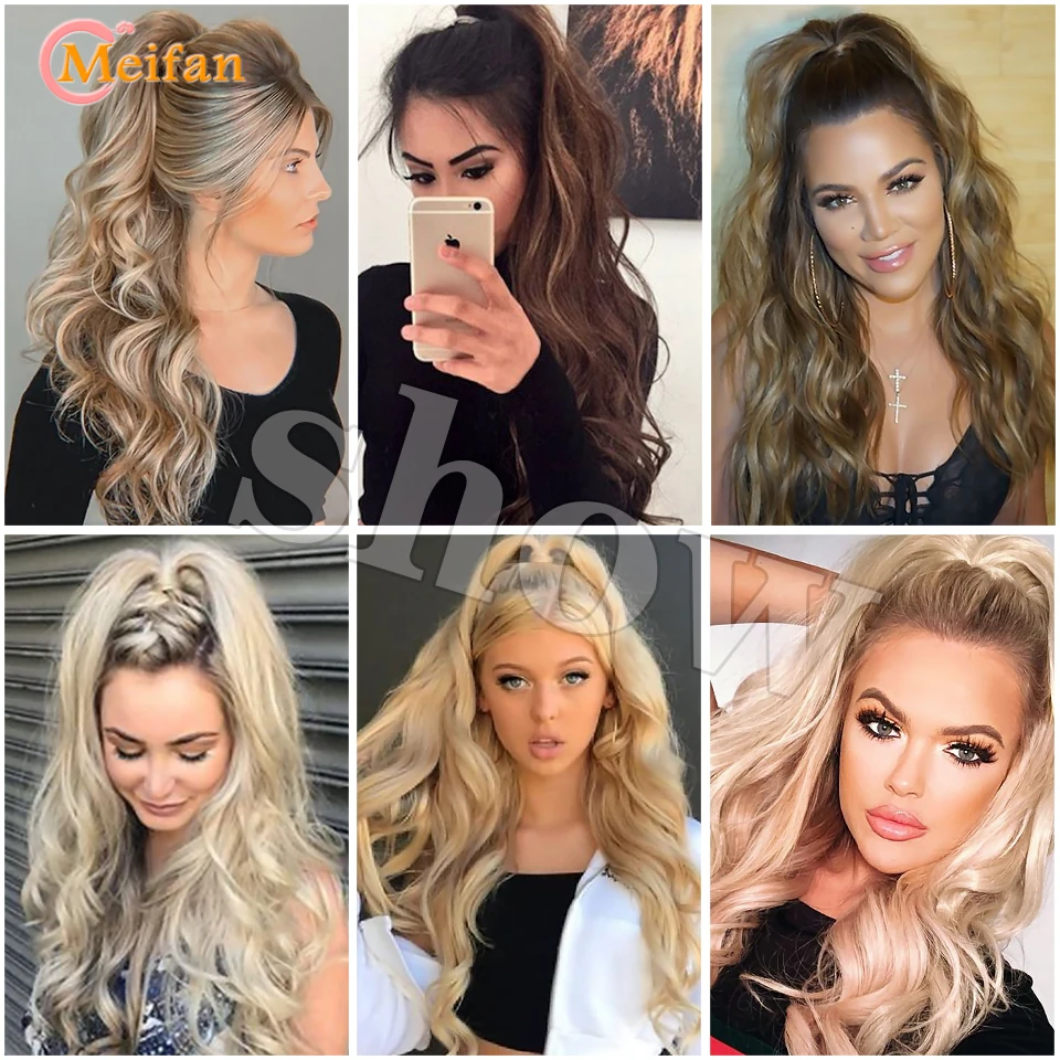 

MEIFAN Synthetic Long Straight/Curly Ombre Velcro Ponytail Hairpiece Clip-on Ponytail Extensions Natural Fake Afro Ponytail