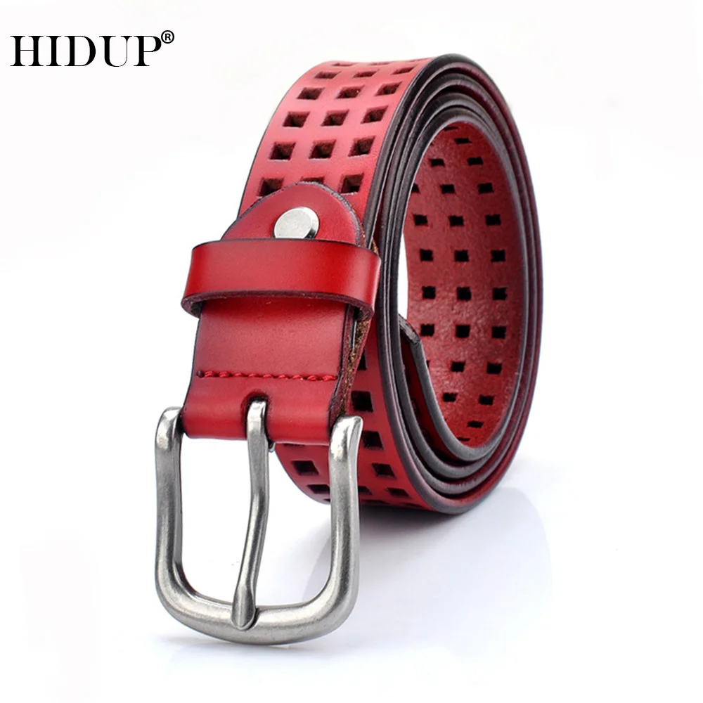 HIDUP Genuine Leather Belts Pin Buckle Alloy Metal Belt for Women High Quality Design Hollowed Accessories 2.8cm Width NWJ1079