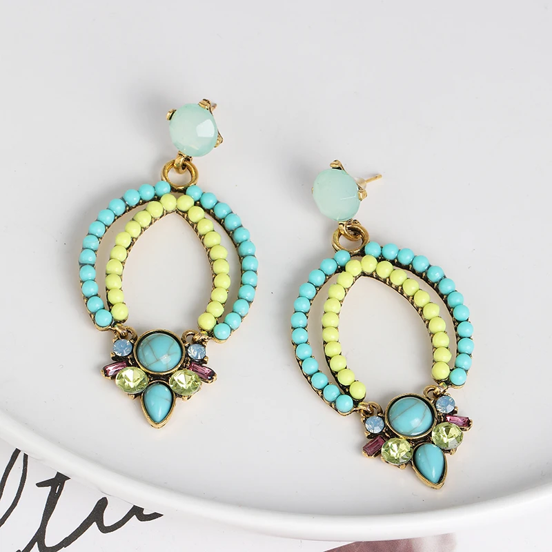 

JURAN Ethnic Resin Beaded Earrings 2019 New Design Large Crystal Beads Statement Bridal Earring Party Dangle Drop Earrings Gifts