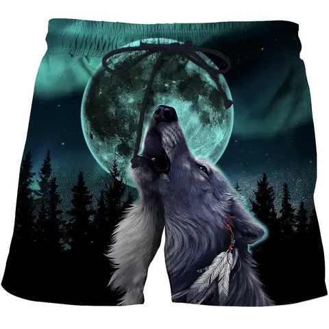 Шорты мужские универсальные с 3D принтом, летние пляжные свободные штаны в стиле унисекс, повседневные из полиэстера, с рисунком любовного волка, SDM06