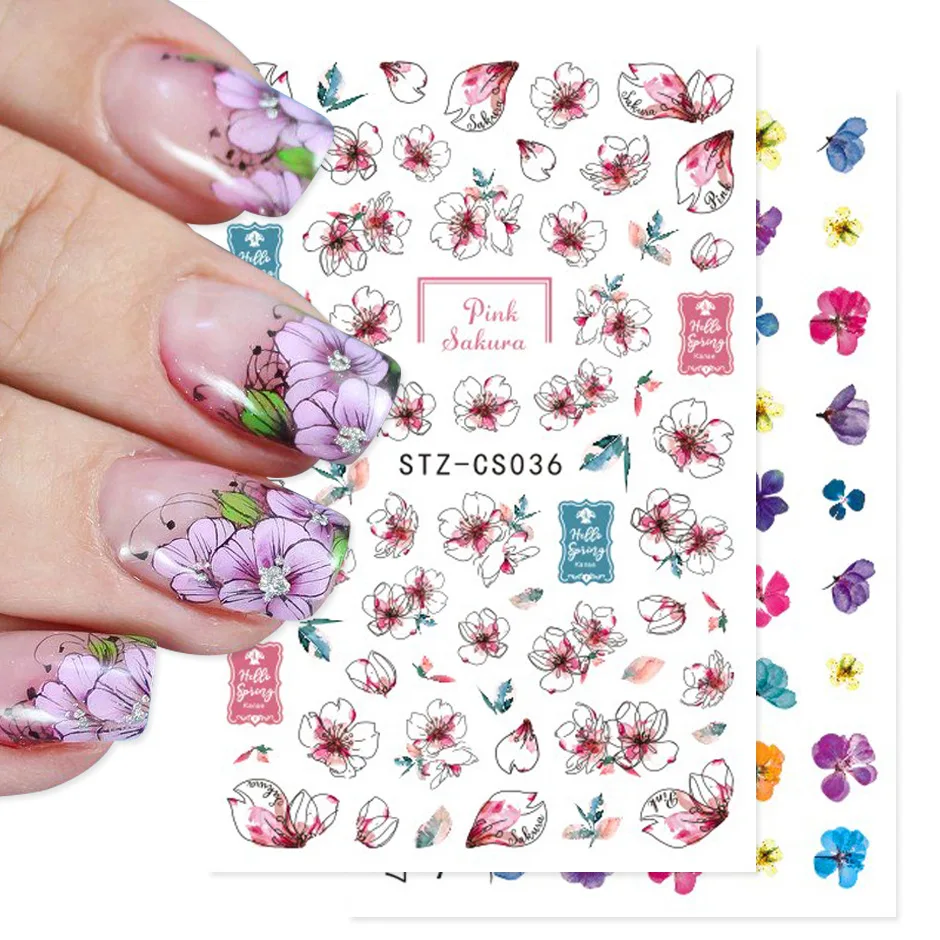 

2D nail stickers Japanese and Korean unicorn cherry blossoms small daisies flower fruit small fresh DIY glue nail paste fashion