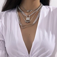 lacteo dark gothic dice lock shape pendant necklace jewelry for women hip hop multilayer iron aluminum chain choker necklace