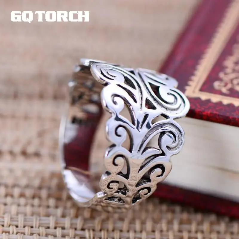 925 пробы серебряные кольца для женщин чистое серебро полые винтажные из ротанга с