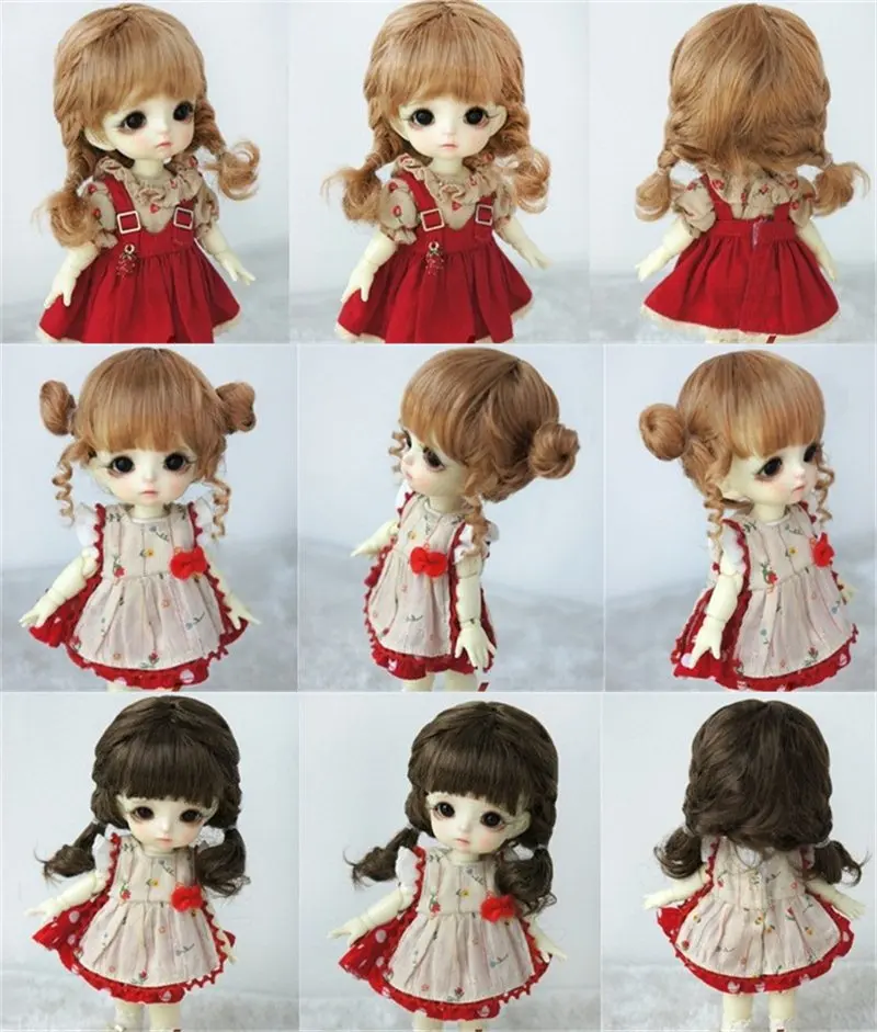BJD-Peluca de pelo trenzada Retro para mu&ntilde;eca, accesorio de cer&aacute;mica de imitaci&oacute;n, mohair, cabeza de bola, ob11, DIY, 1/8-0