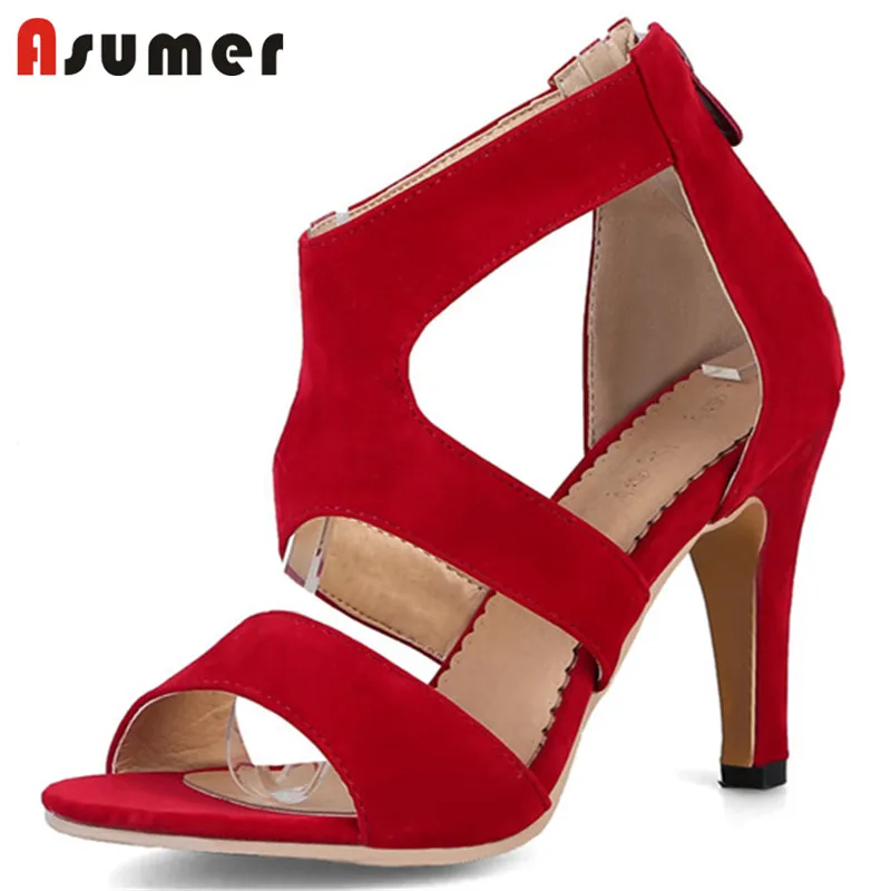 ASUMER 2021 new arrive women sandals hollow out summer thin high heel zipper simple party wedding shoes ladies black | Обувь