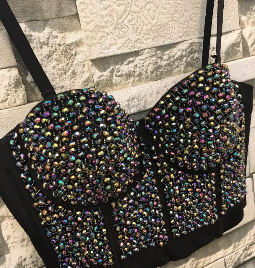 

Newcolorful beHand-made Pearls Bralet Corselets Short Women's Bustier Bra Cropped Top Wedding Bralette Vest 2020 D03