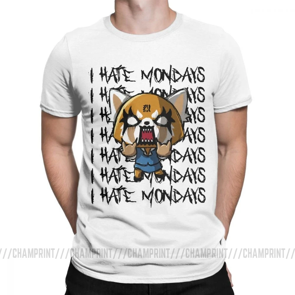 Мужские футболки Aggretsuko aggression Retsuko I Hate Monday, хлопковая одежда, Забавные футболки с коротким рукавом и круглым вырезом, футболки с принтом - Цвет: Белый