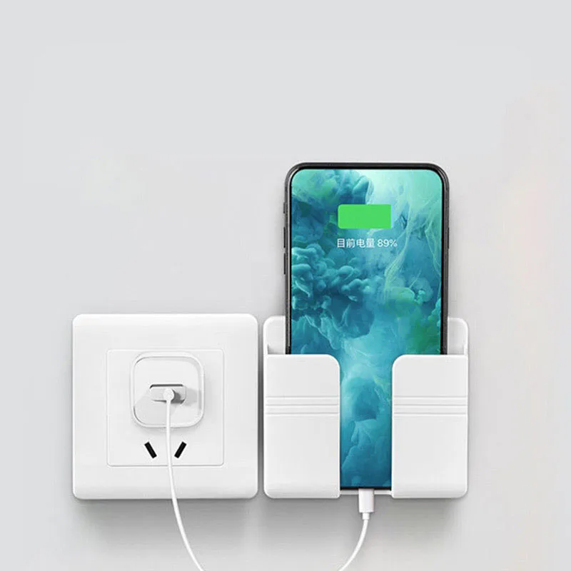 

Wall Mounted Holder Organizer Storage Box Remote Control Mounted Mobile Phone Plug Wall Charging Multifunction Hook Holder Stand