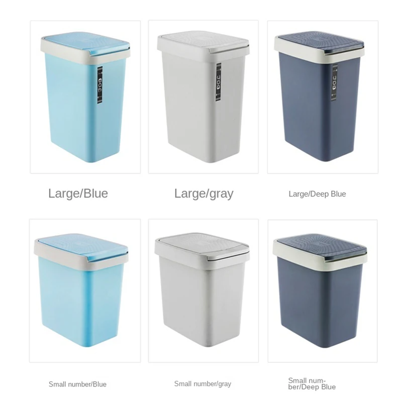 

Nordic Plastic Hand-Pressed Trash Can With Lid Rectangular Household Living Room Toilet Kitchen With Cover Press Type 8L12L15L