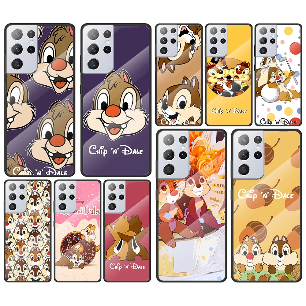 

Disney Chip 'n' Dale cute for Samsung Galaxy S21 Ultra Plus A72 A52 4G 5G M51 M31 M21 Luxury Tempered Glass Phone Case Cover