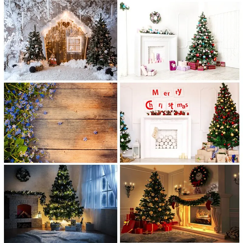 

Vinyl Custom Christmas Day Photography Backdrops Prop Christmas Tree Fireplace Photographic Background Cloth 21710 CHM-023