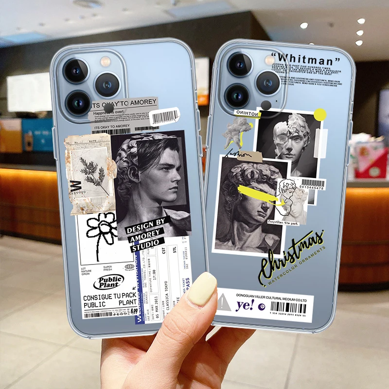 

Fashion Art Retro label case For iPhone 12 13 12 Pro X XS XR XS MAX 7 8 Plus 11 Pro Max SE2020 Clear Soft Casing Handphone Case