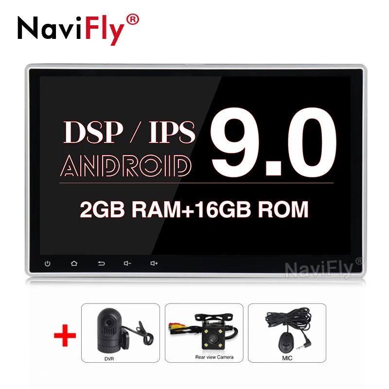 2GB-16GB-Cam-DVR NaviFly 10,1 дюймов ips экран DSP универсальный 1 din автомагнитола Android 9 универсальный автомобильный gps навигация стерео плеер - Цвет: 2GB-16GB-Cam-DVR