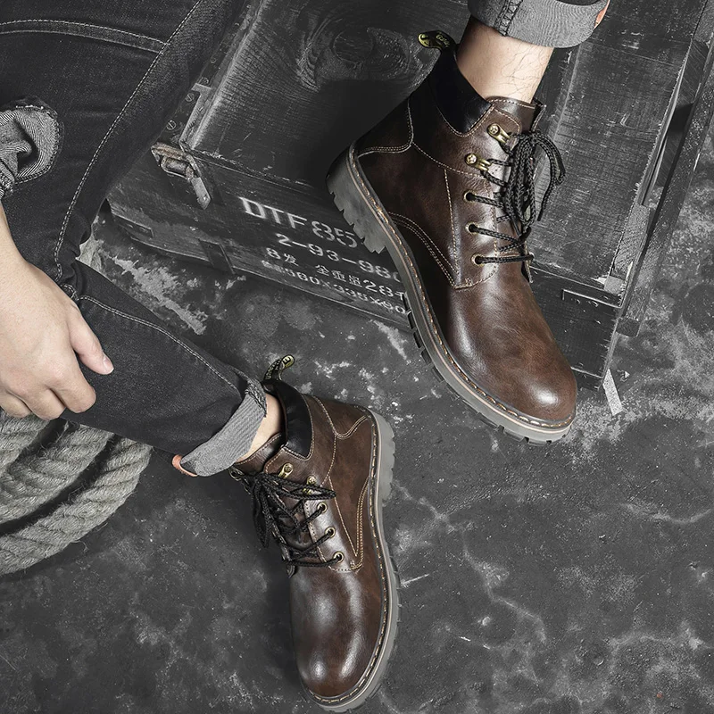 Мужские зимние ботинки Качественные кожаные рабочие ботильоны Теплые осенние на