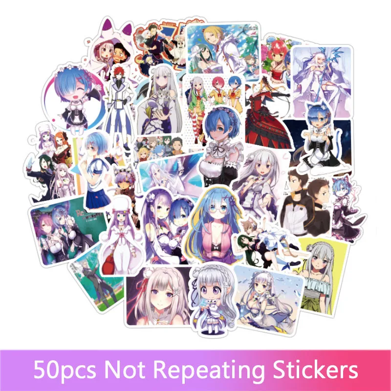 

50Pcs/Set cute Re:Life in a Different World From Zero Anime Stickers Girl Toys Cartoon Rem Ram Movie Souvenir Stickers Toys