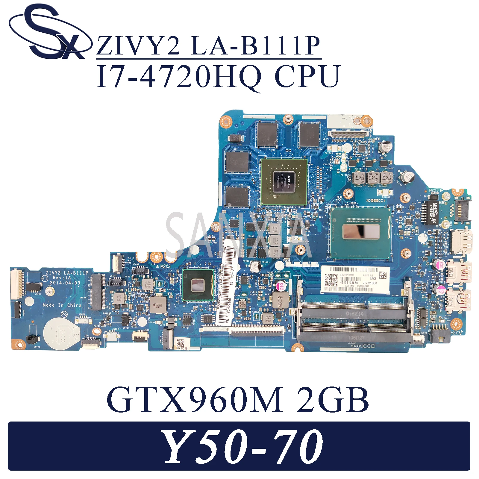 KEFU ZIVY2 LA-B111P материнская плата для ноутбука Lenovo Y50-70 оригинальная I7-4720HQ/4710HQ GTX960M-2GB |