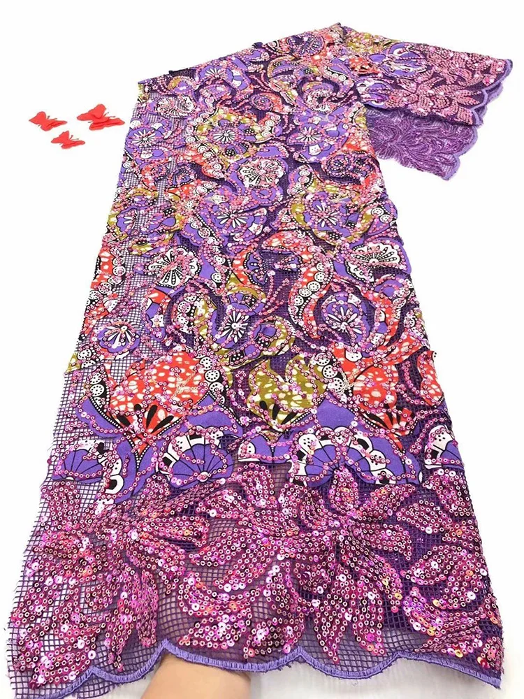 

Most popular Printed colorful pattern African Wax Fabric ADP89 wonderful design with sequins African Tulle Lace Fabric