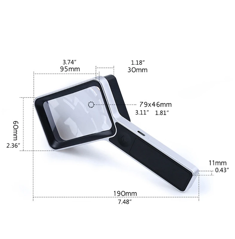 

Folding Handheld Magnifying Glass with 6LED LightRechargeable 3X Large Rectangle Reading Magnifiers for Seniors Childre