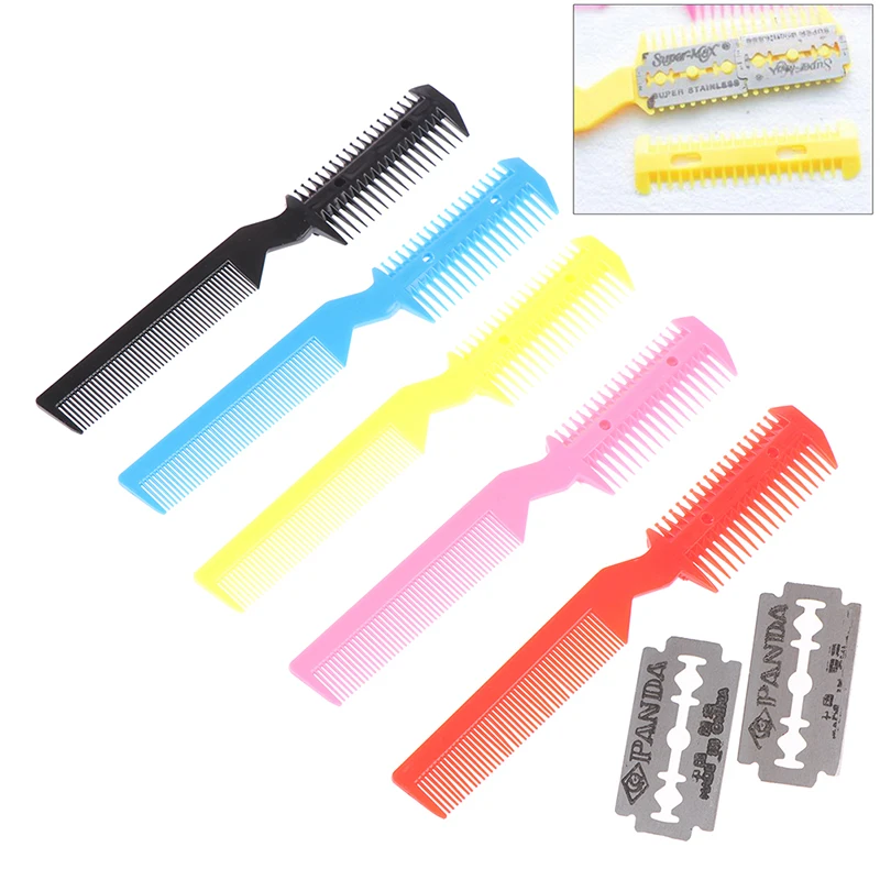 

Двухсторонняя Бритва для волос, расческа с 2 съемными лезвиями, инструмент для стрижки и ухода за волосами