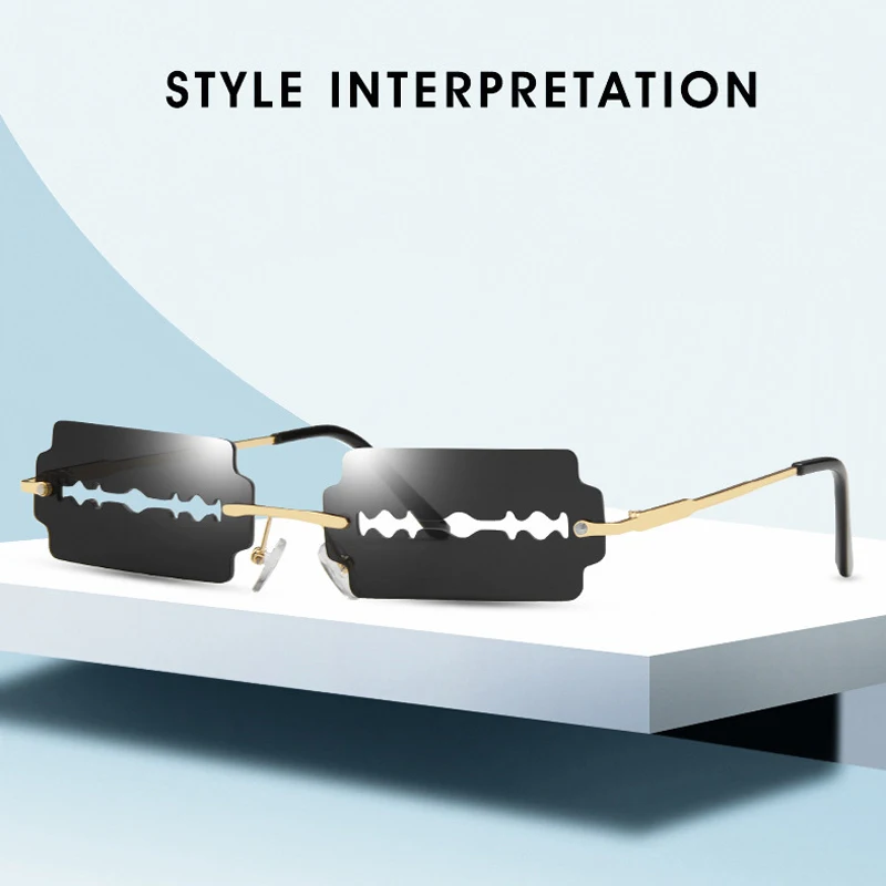 

iboode Unique Rimless Blade Hollow Sunglasses Women New Fashion Candy Color Sun Glasses Men Vintage Square Hip Hop Shades UV400