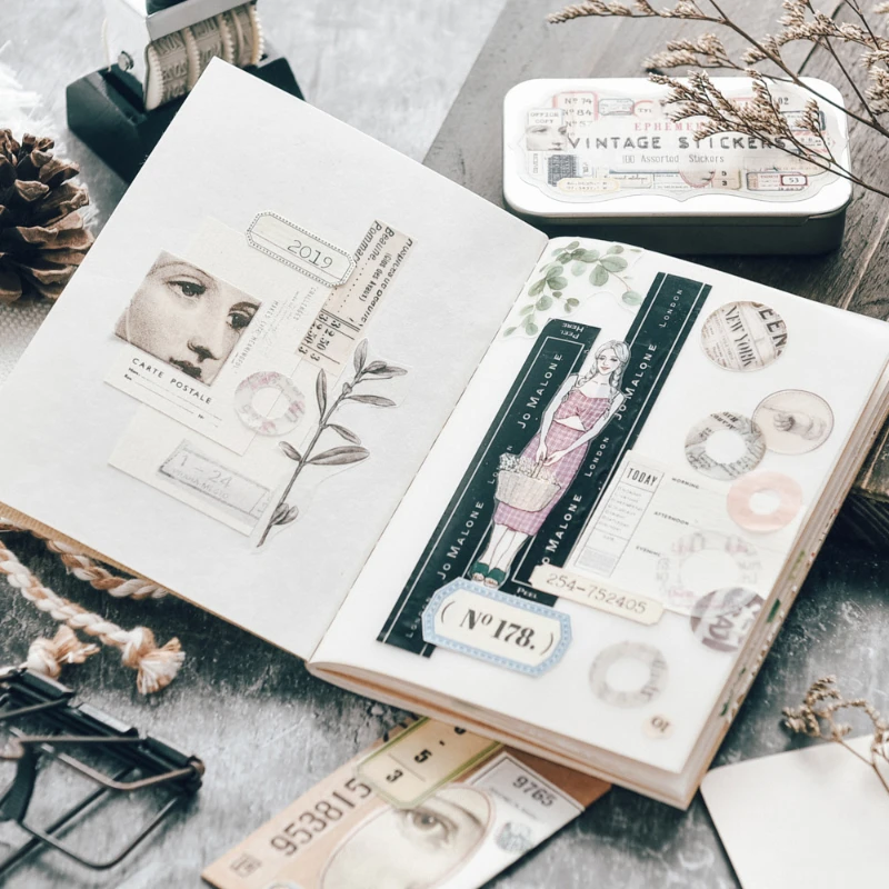 100 шт металлический ящик мусорные журнал Ephemera Винтаж декоративные наклейки ретро