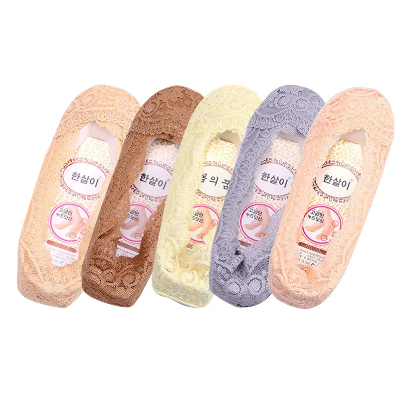 D 5pairs Женские кружевные носки Harajuku Нескользящие Женские Бесшовный носок Модные носки-лодочки 5 пар/лот# F - Цвет: D 5pairs