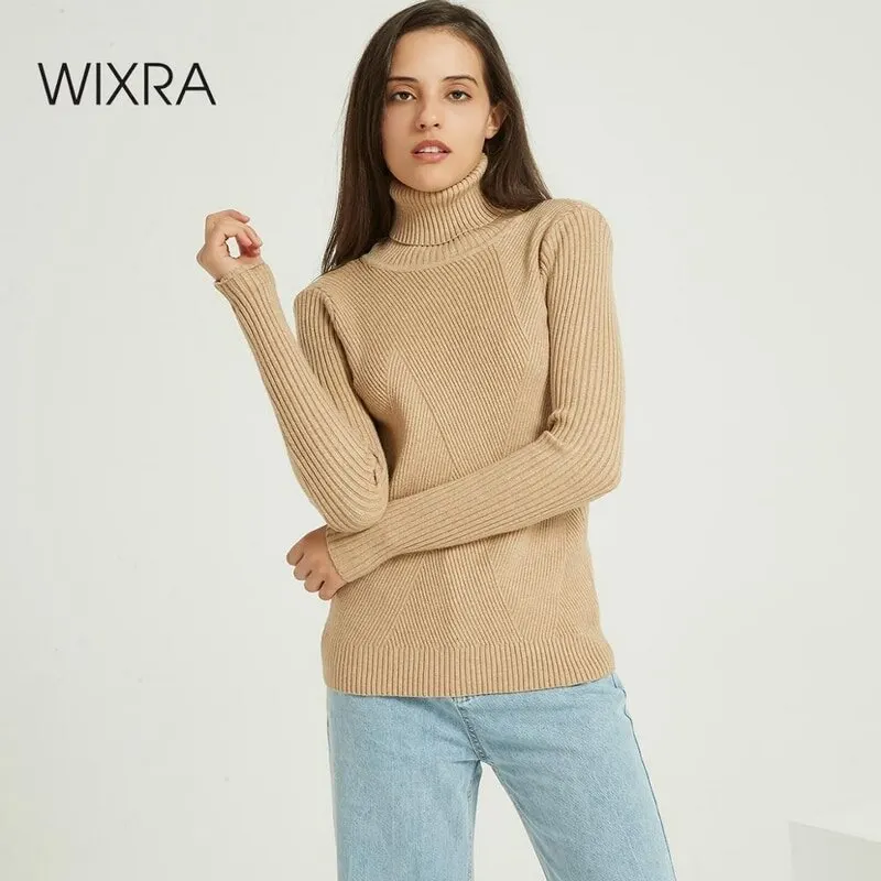

Wixra 2020 New Basic Turtleneck Solid Autumn Winter Loose Sweater Pullovers Women Female Knitted Slim Long Sleeve Sweaters